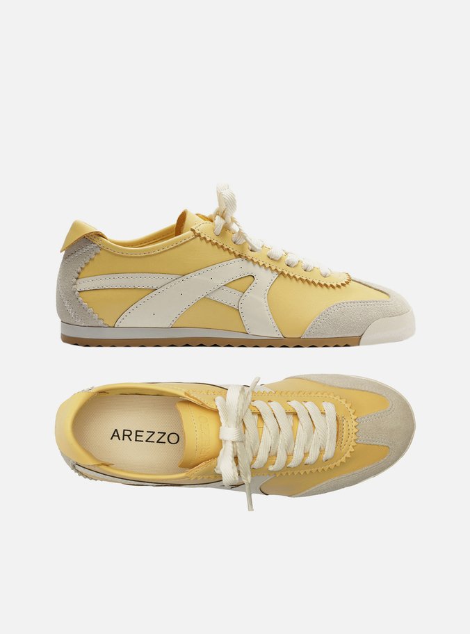 Tênis Amarelo Couro Sola Baixa Cinza