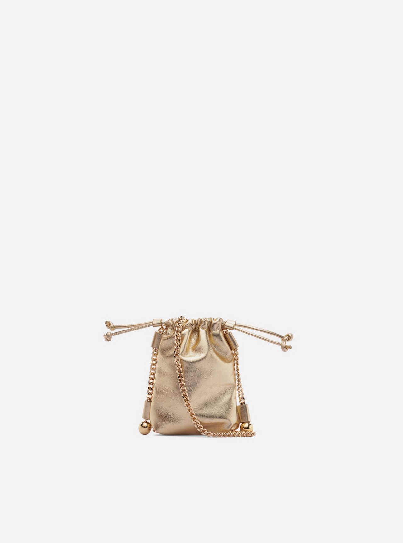 Mini Bag Dourada Couro Porta-Celular Corrente Esferas — foto 3