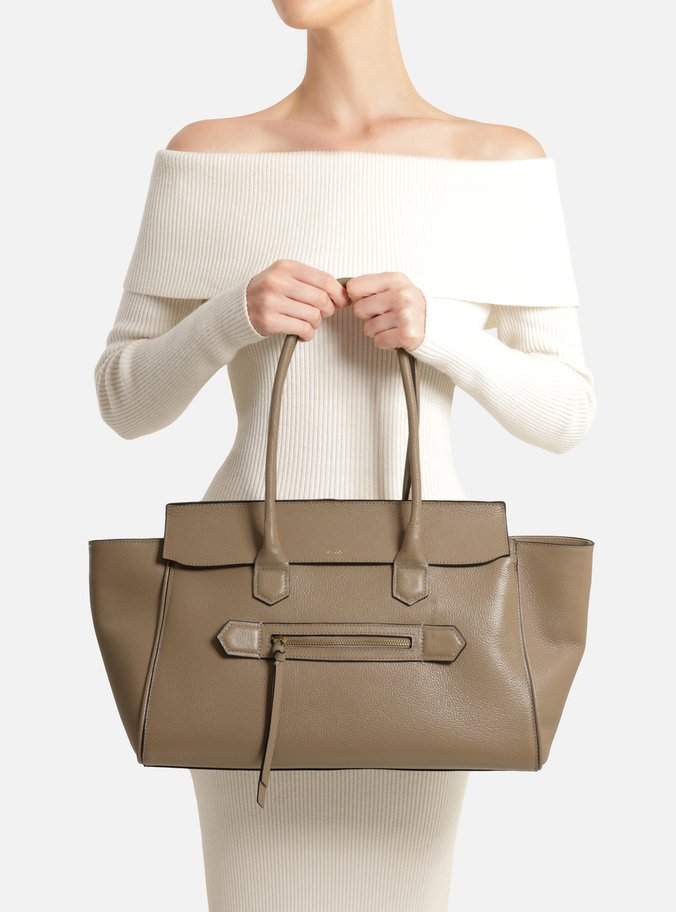 Bolsa Shopping Cinza Couro Grande Bolso Zíper