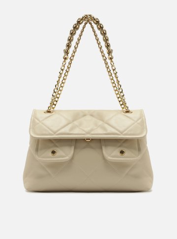 Shoulder Branca Couro Matelassê Grande Bolsos
