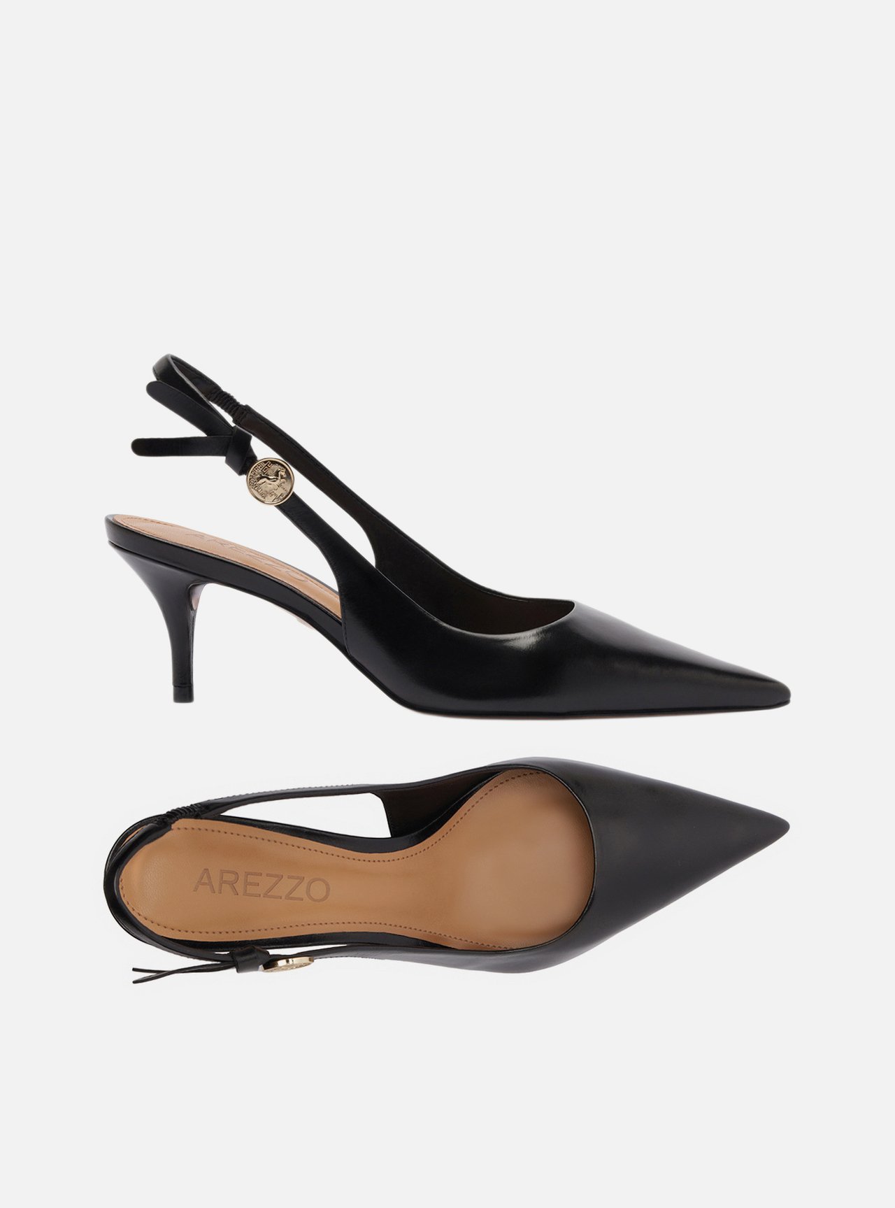 Scarpin Preto Couro Slingback Metal Heritage — foto 5
