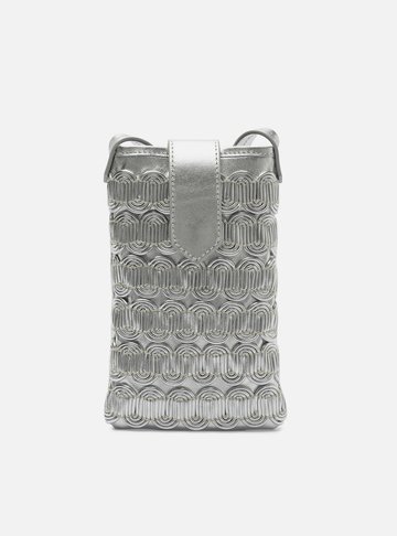 Mini Bag Prata Couro Porta-Celular Trama Curvada