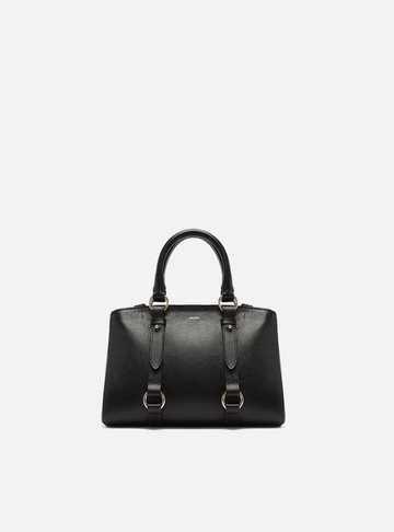 Bolsa Tote Preta Couro Pequena Tiras