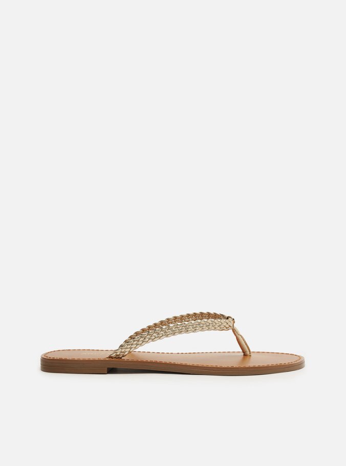 Rasteira Dourada Flat Flip Flop Trançada