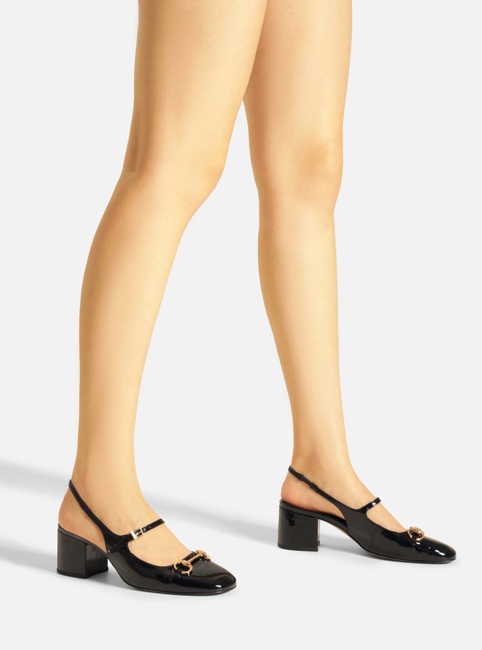 Sapato Boneca Preto Verniz Bloco Slingback