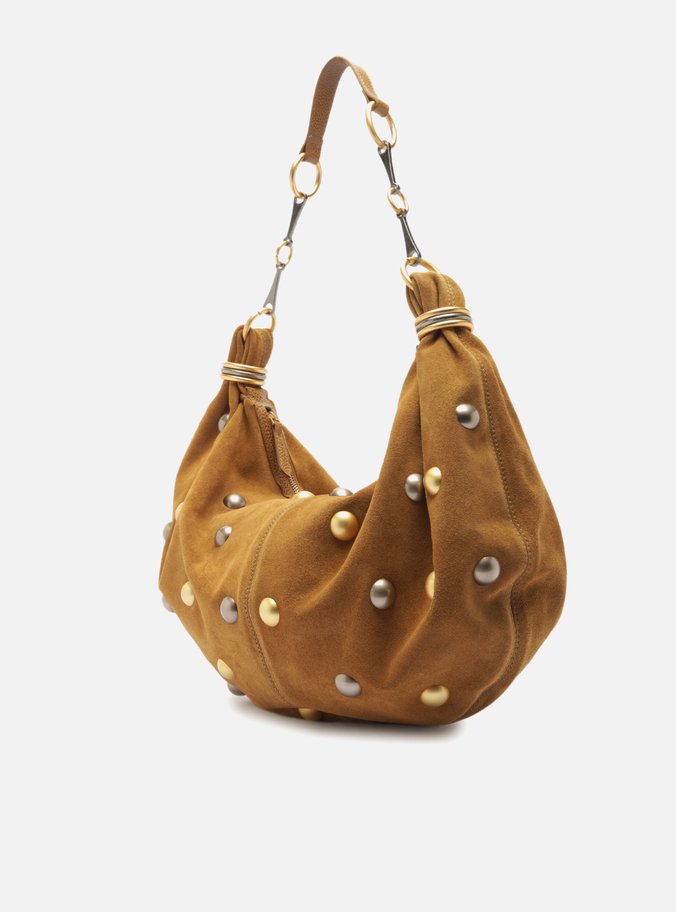 Bolsa Hobo Marrom Couro Acamurçado Grande Esferas