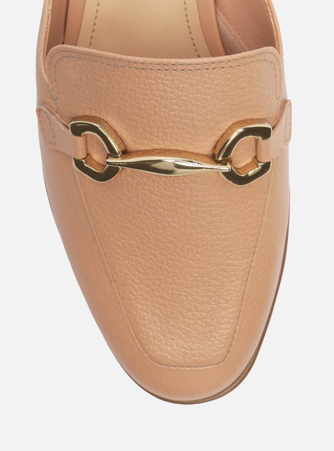 Mule Nude Couro Rasteira Bridão