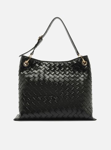 Arezzo — Bolsa Hobo Preta Couro Grande Tressê
