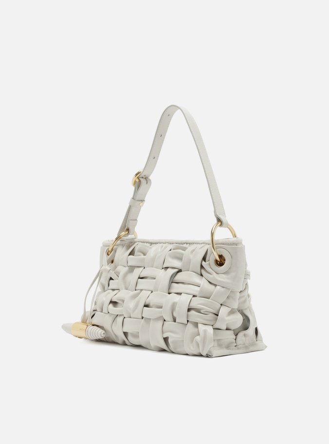 Bolsa Tiracolo Branca Couro Média Tressê Maxi