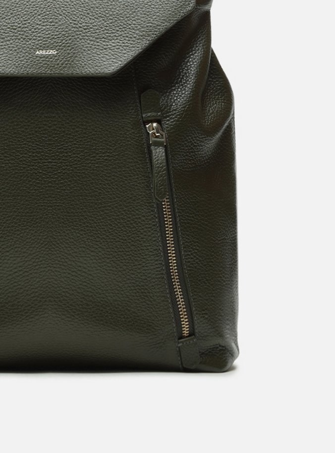 Mochila Verde Couro Grande Bolsos