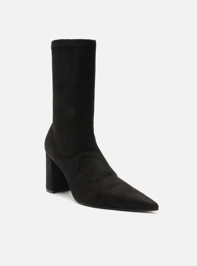 Bota Preta Suede Cano Curto Salto Médio