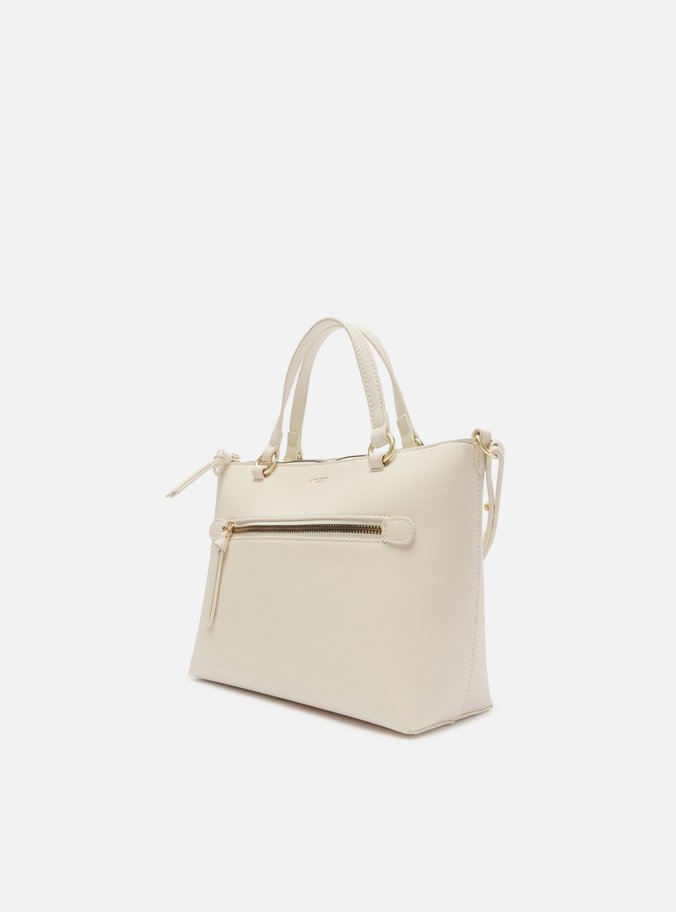 Bolsa Tote Branca Média Bolso Frontal Zíper