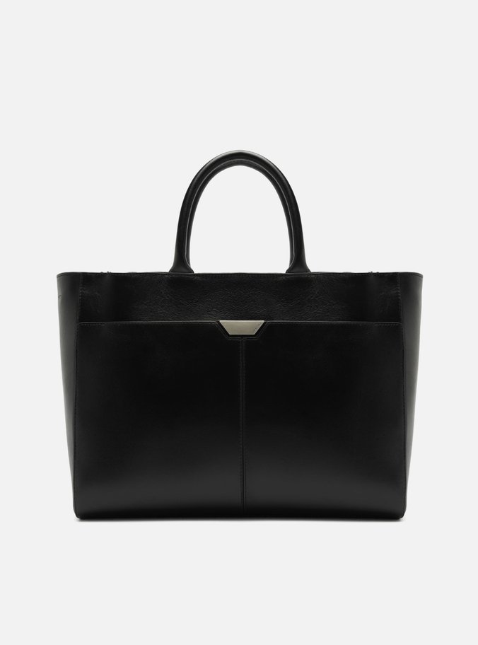 Bolsa Tote Preta Couro Grande Bag Charm