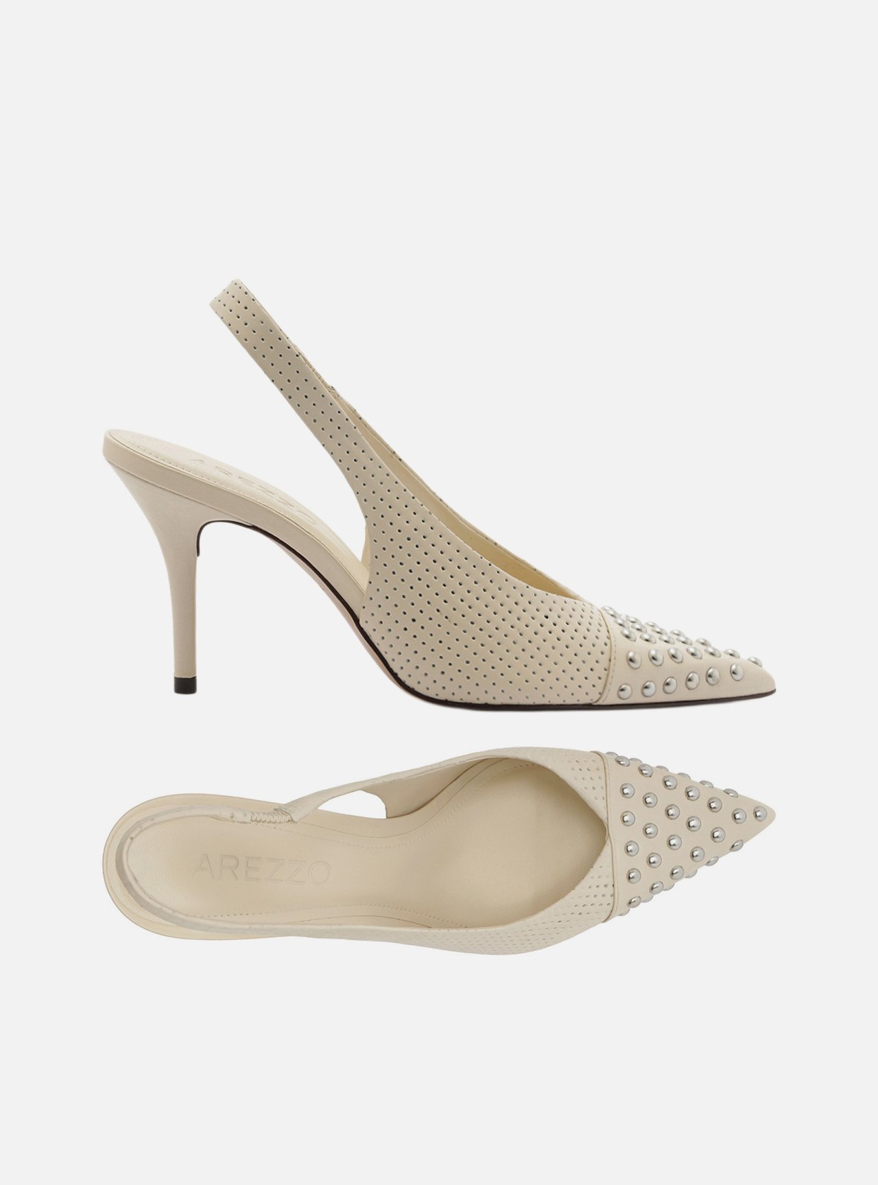 Scarpin Off-White Couro Salto Médio Tachas — foto 6