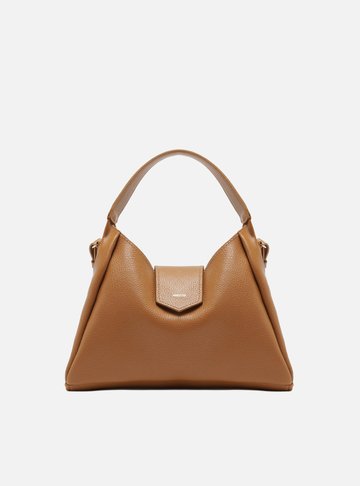 Bolsa Hobo Marrom Couro Média Lapela