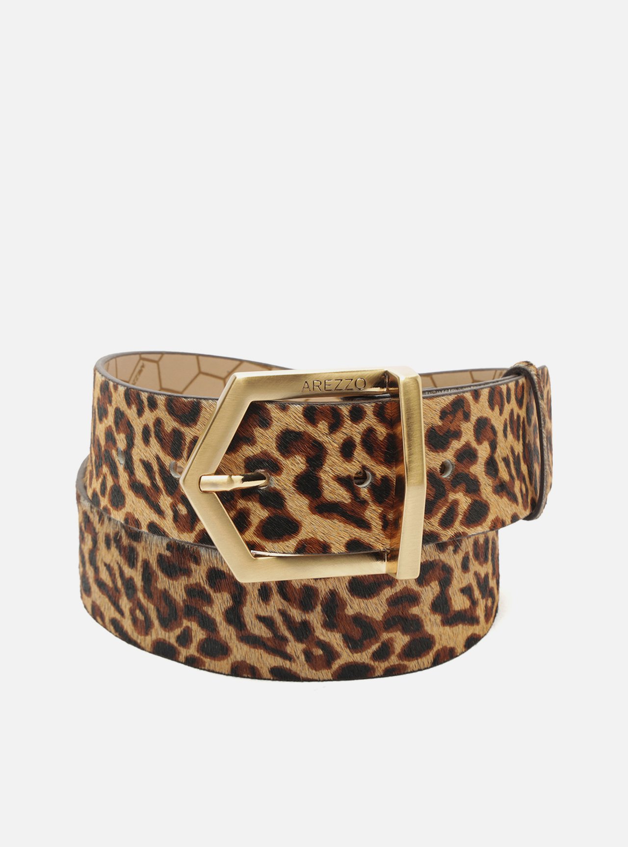 Cinto Animal Print Couro Fivela Metálica Geométrica — foto 2