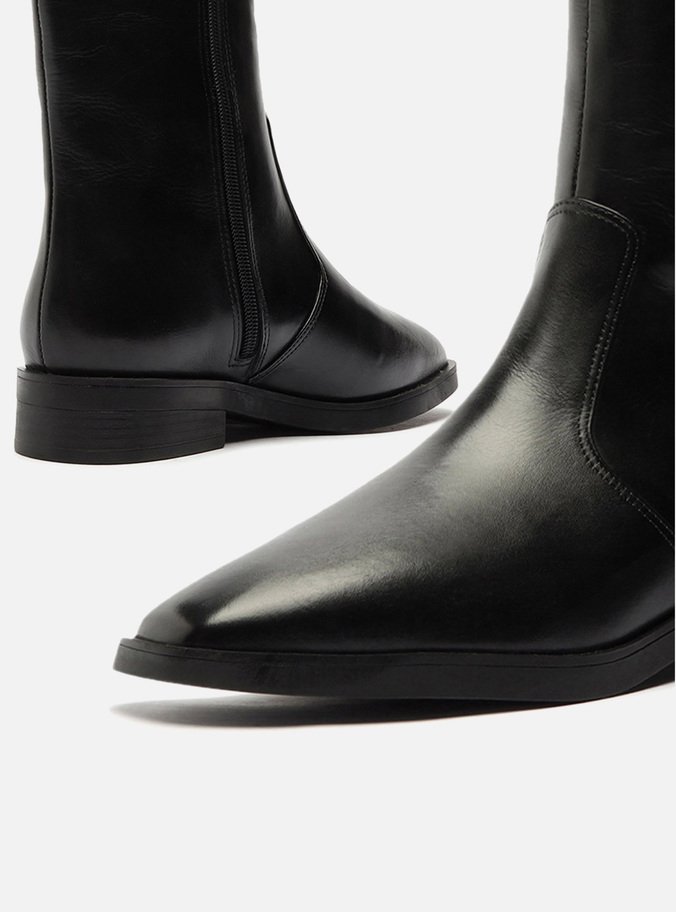 Bota Preta Couro Cano Longo Zíper Montaria