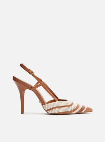 Scarpin Marrom Couro Salto Alto Slingback Bicolor