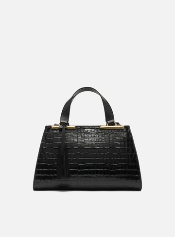 Bolsa Tote Preta Couro Croco Média Barbicacho