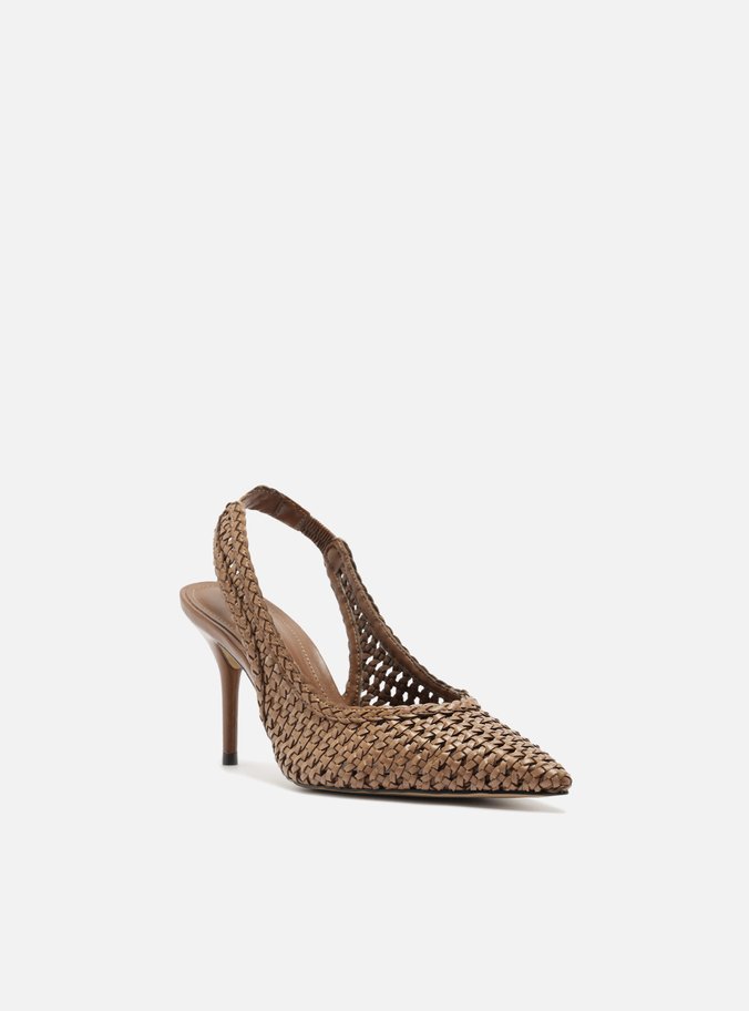 Scarpin Marrom Tressê Bico Fino Slingback
