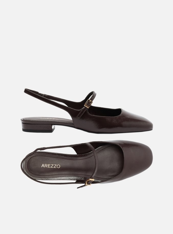 Sapatilha Boneca Marrom Couro Slingback Classic