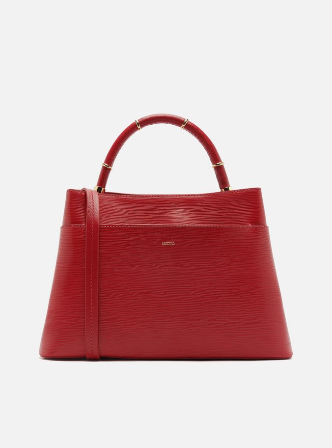 Bolsa Tote Vermelha Couro Grande Anéis