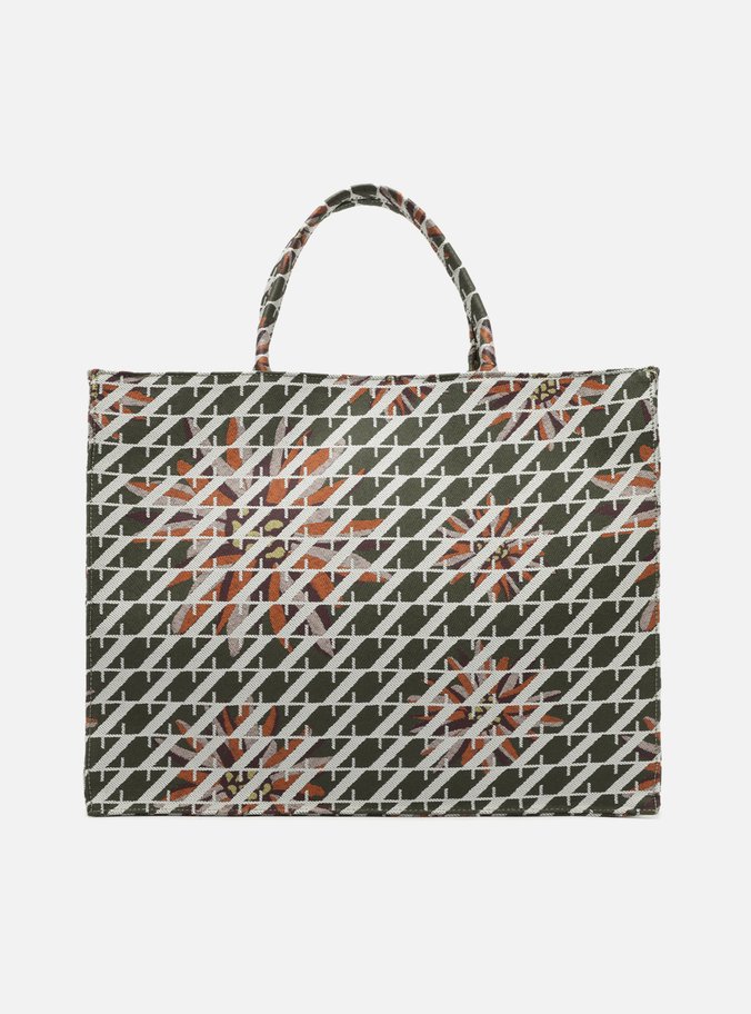 Bolsa Shopping Verde Tecido Floral Grande