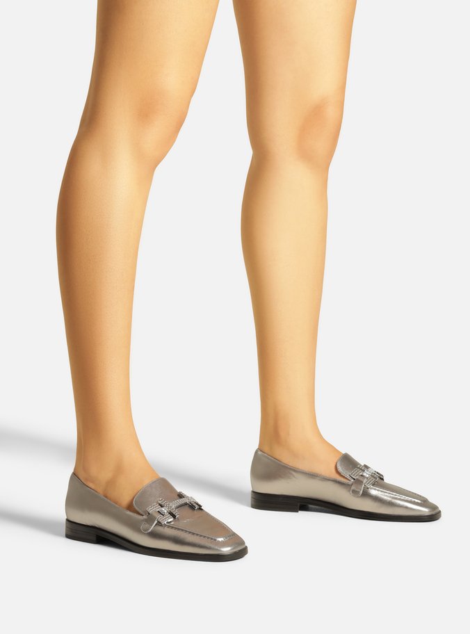 Mocassim Prata Velho Couro Metal