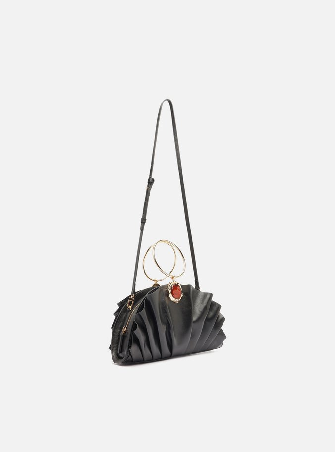 Bolsa Clutch Preta Couro Pequena Pedra
