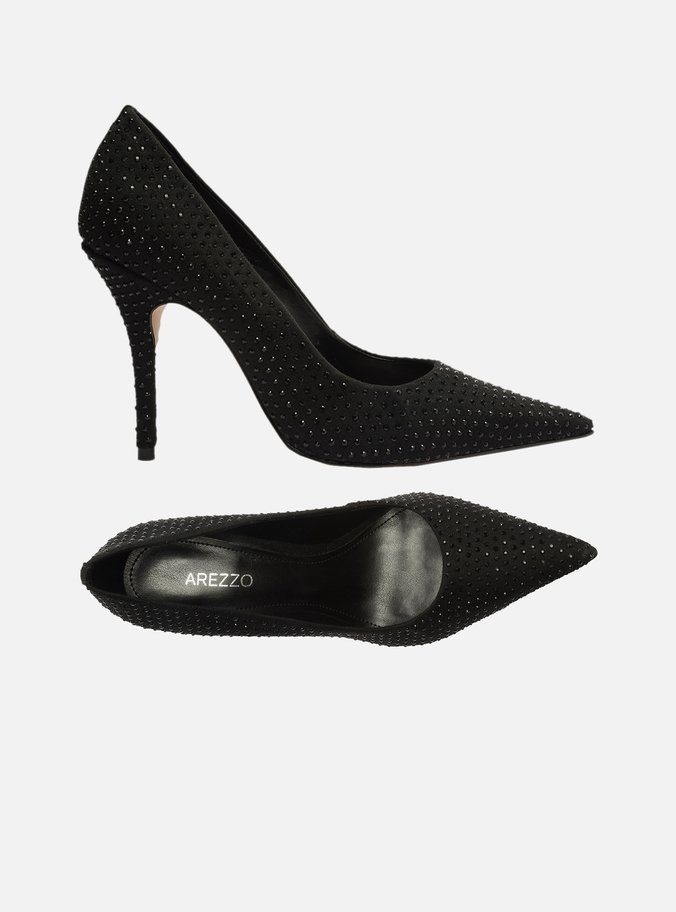 Scarpin Preto Camurça Salto Alto Strass