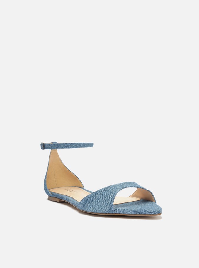 Sandália Rasteira Azul Denim Bico Fino