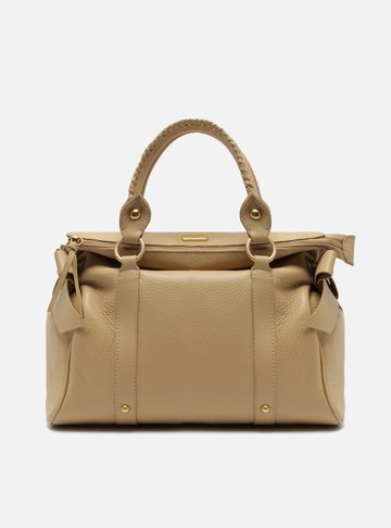 Bolsa Tote Bege Couro Grande Alças Mix