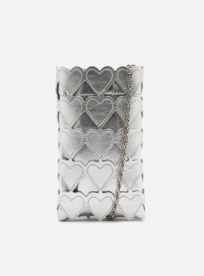 Mini Bag Prata Couro Porta-Celular Love