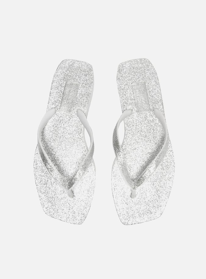 Chinelo de Dedo Branco Glitter Brizza Square