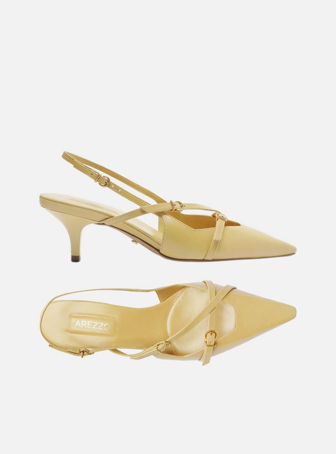 Scarpin Amarelo Couro Salto Médio Slingback Amélia