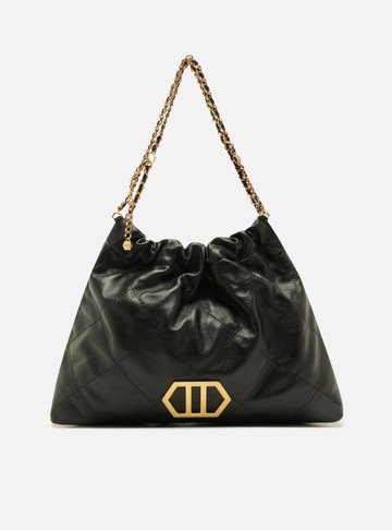 Bolsa Hobo Preta Couro Esther Grande