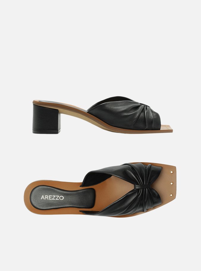 Mule Preto Bloco Drapeada
