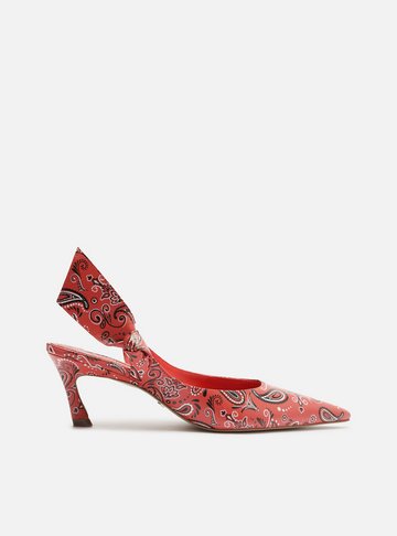 Scarpin Vermelho Paisley Salto Baixo Slingback Livia