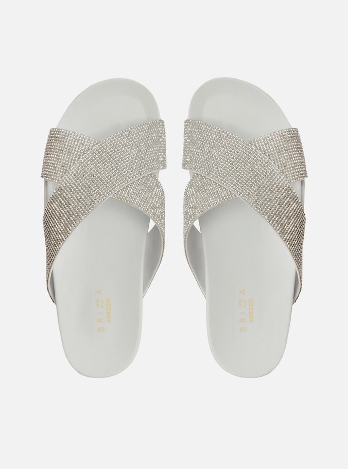 Sand lia Rasteira Branca Tratorada Strass Brizza