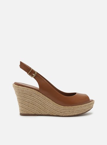 Sandália Marrom Couro Plataforma Slingback