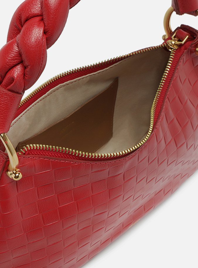 Bolsa Tiracolo Vermelha Couro Tressê Média