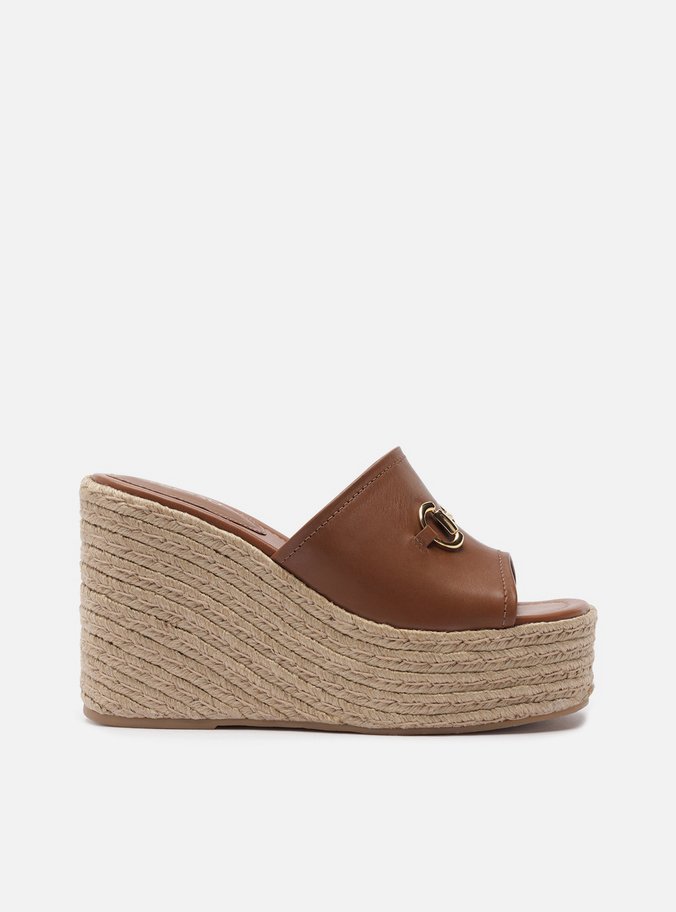 Tamanco Marrom Couro Plataforma Corda Bridão