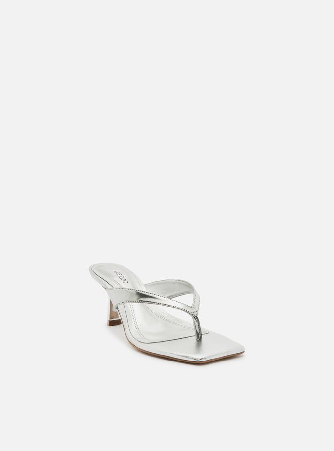 Tamanco Prata Salto Fino Flip Flop