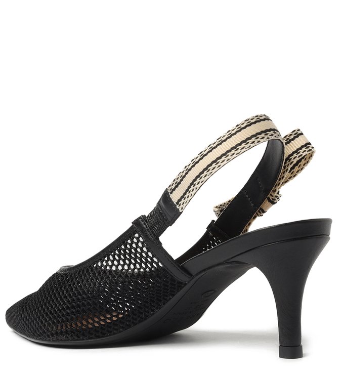 Scarpin Preto Tela Salto Fino Slingback