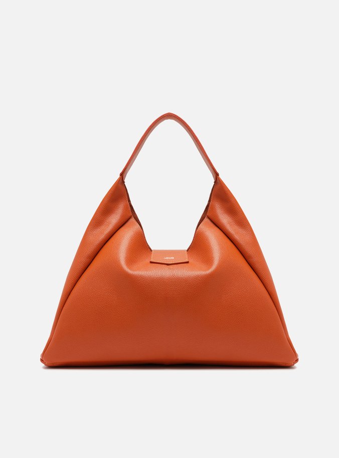 Bolsa Hobo Laranja Couro Grande Lapela