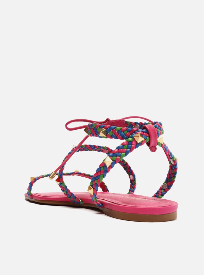 Sandália Rasteira Rosa Trançada Spikes