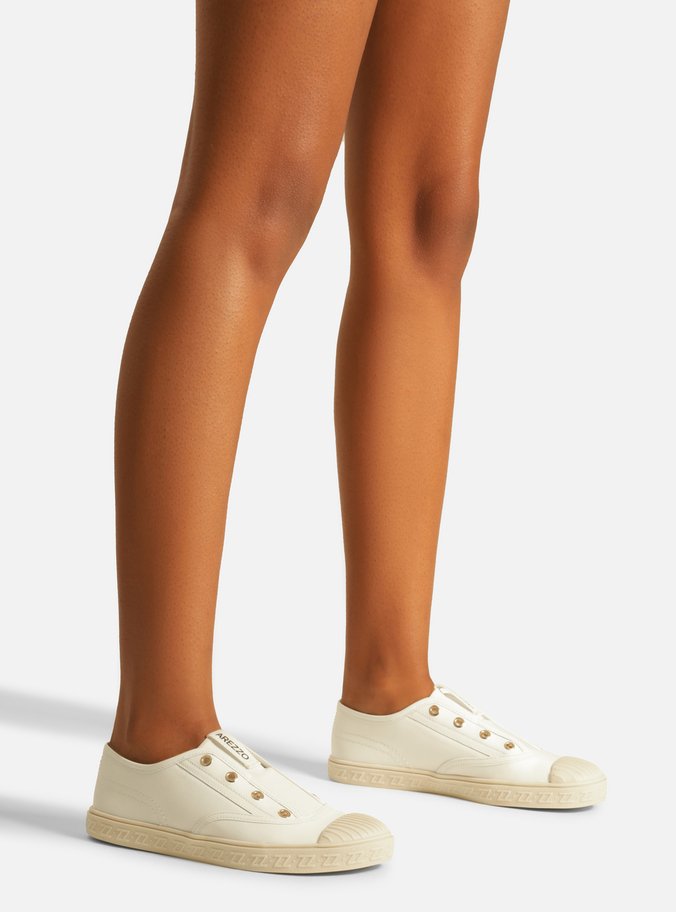 Tênis Slip On Branco Couro Sola Baixa Elástico