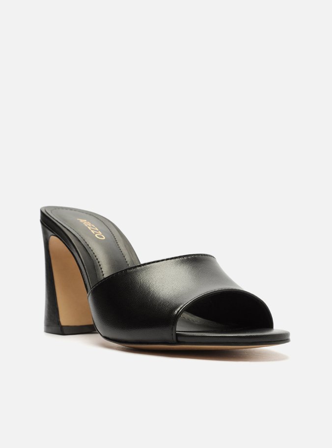 Tamanco Preto Couro Salto Flare
