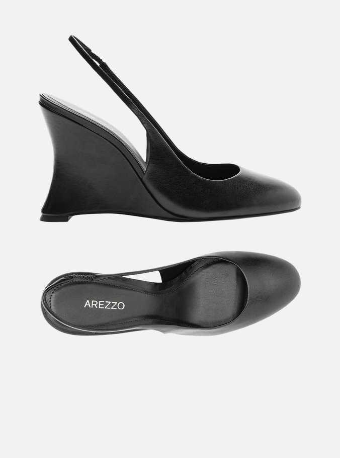 Scarpin Preto Couro Salto Anabela Slingback