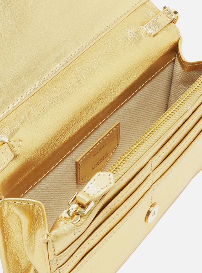 Clutch Dourada Couro Pequena Rebites